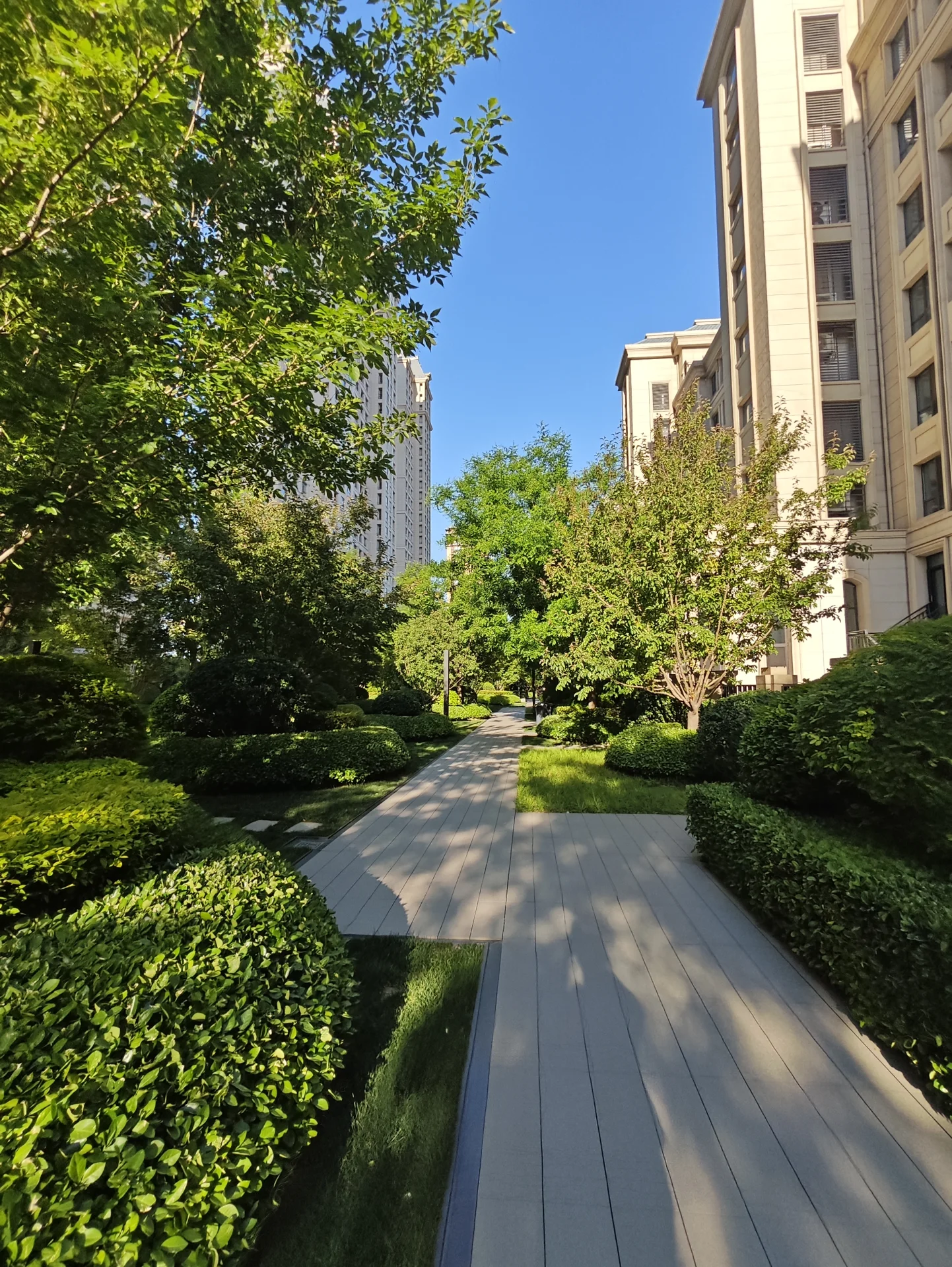 美丽的城市公园，铺满石板的小径两旁绿树成荫，建筑环绕增添都市氛围。行人悠闲漫步，享受宜人环境。周围建筑现代感十足，整体散发宁静之感，与繁华城市相映成趣。关键字:城市公园 石板小径 绿树成荫 建筑环绕 都市氛围 行人悠闲 宜人环境 现代建筑 宁静之感