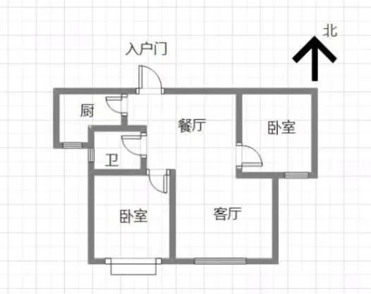 标准户型图，包含入口、卧室、客厅和厨房等基本功能区布局，空间结构清晰。