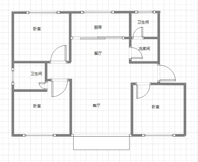 标准四房两厅的房屋平面布局图，空间结构清晰，包含多个卧室、客厅和卫生间。