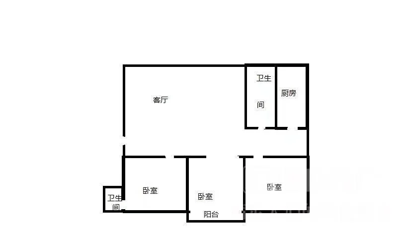 标准户型图，包含客厅、两间卧室、厨房和阳台等空间布局，结构清晰。