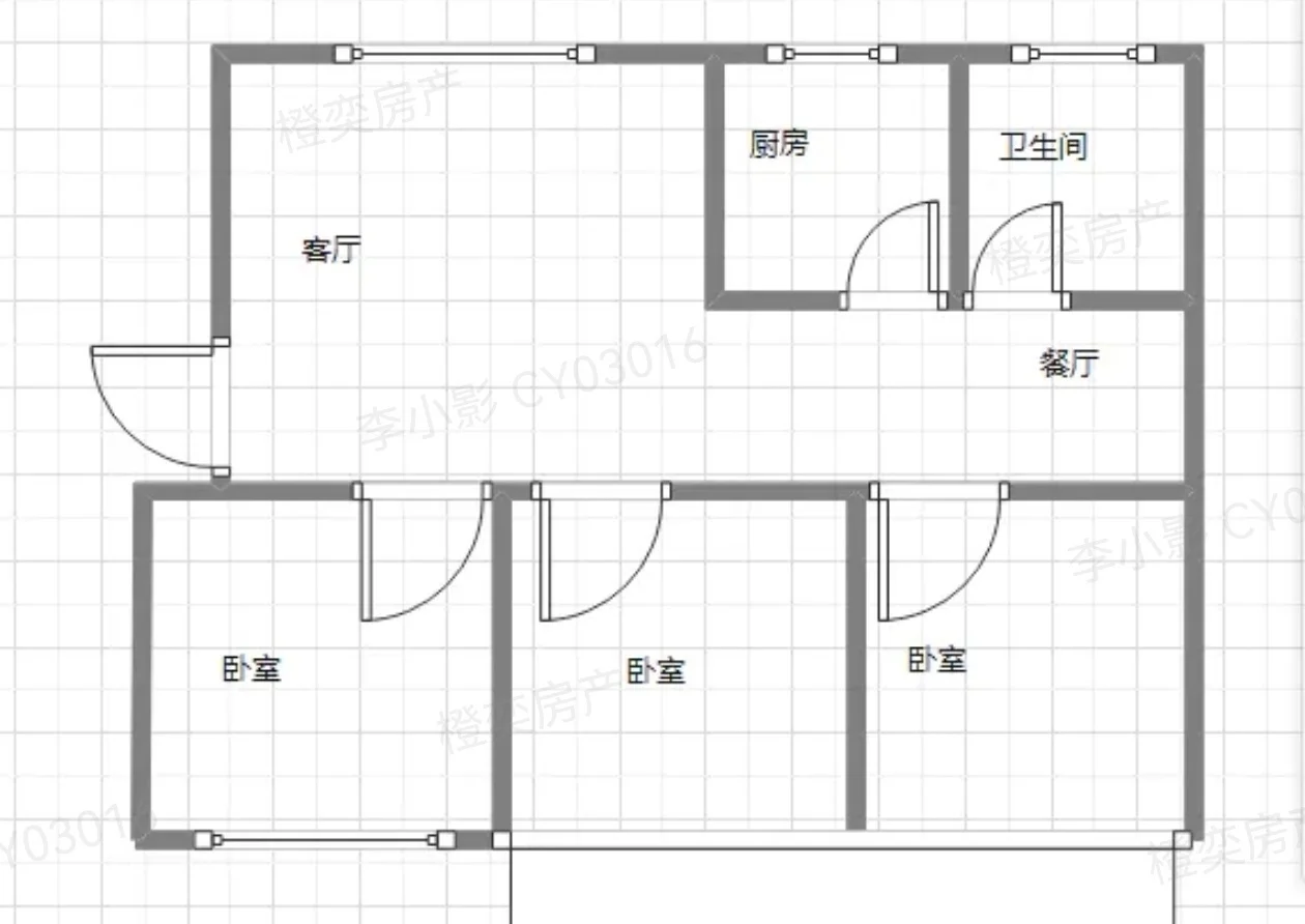 标准户型结构图，包含客厅、两间卧室、厨房和卫生间等功能分区，空间布局清晰。